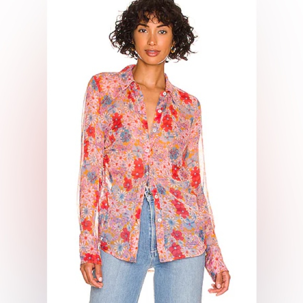 Free People Sheer Floral Blouse